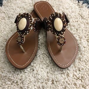 BCBG Bistro Brown Beaded Sandal Sz 7.5